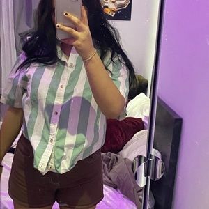 sage/white stripped short sleeve